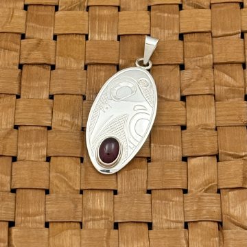 Silver Hummingbird Pendant with Garnet