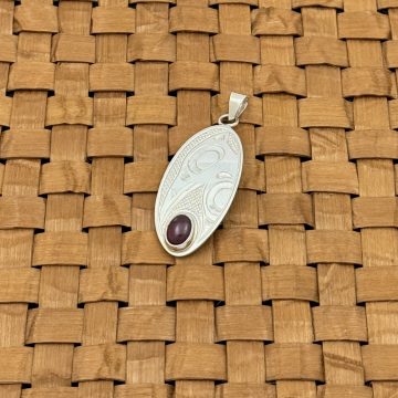 Silver Raven Pendant with Garnet