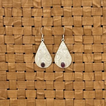 Silver Teardrop Hummingbird Earrings with Garnet