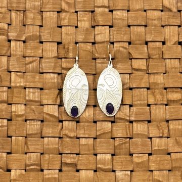 Silver Raven Earrings with Amethyst