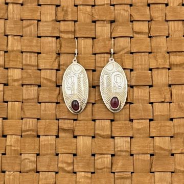 Silver Whale Earrings with Garnet