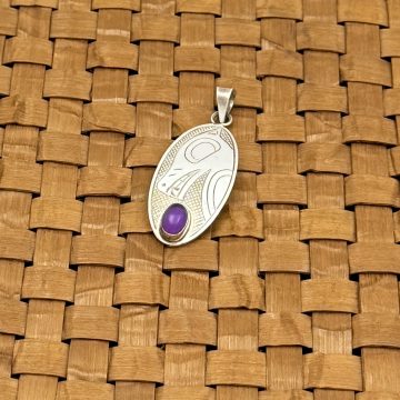 Silver Wolf Pendant with Amethyst