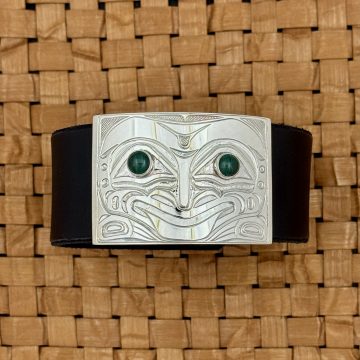 Silver & Leather Frog Bracelet with Malachite