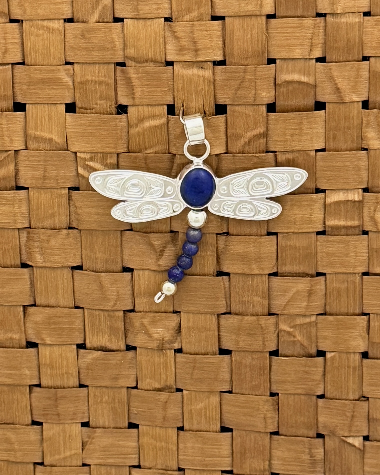 Silver Dragonfly Pendant with Lapis Lazuli