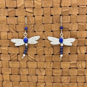 Silver Dragonfly Earrings with Lapis Lazuli