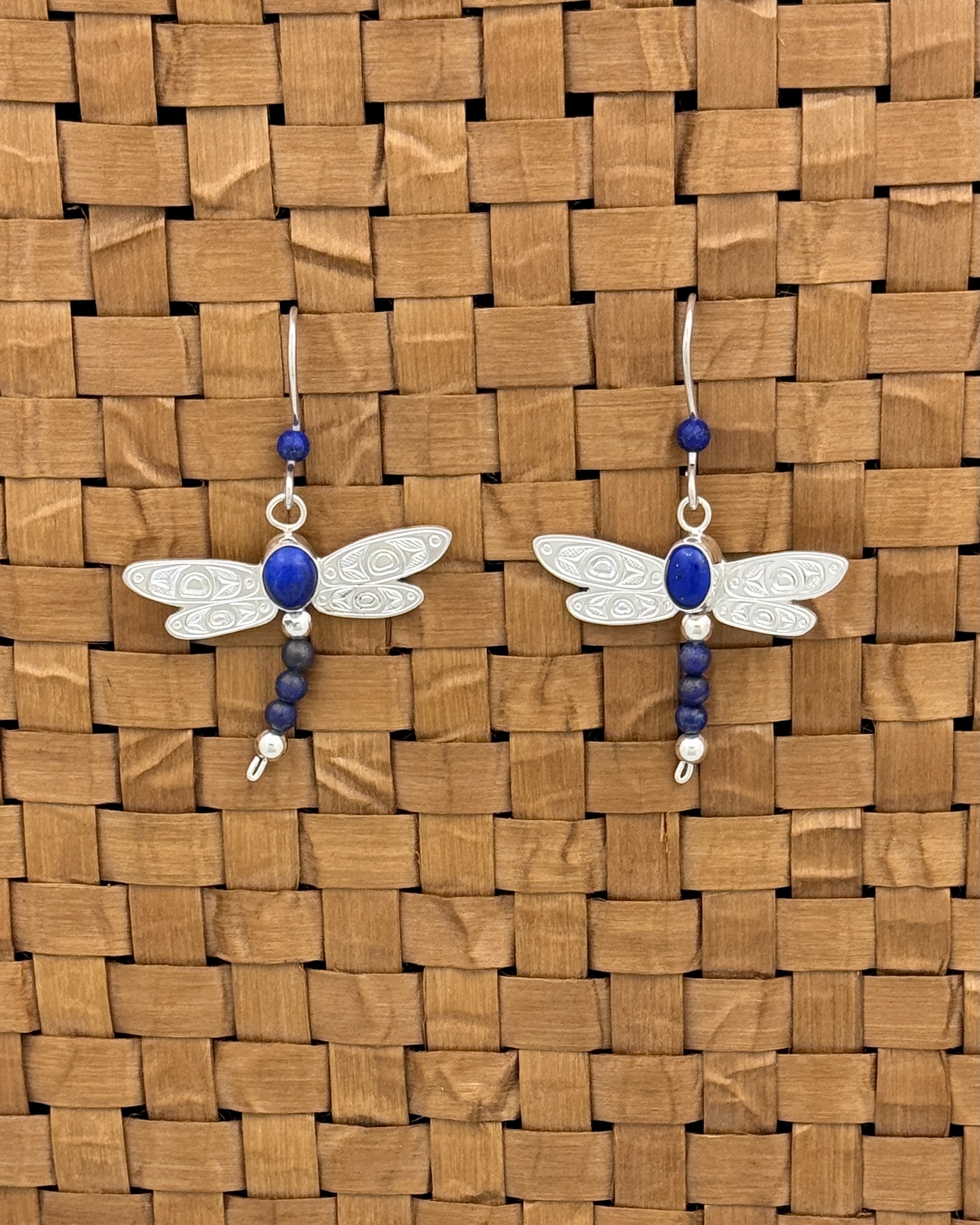 Silver Dragonfly Earrings with Lapis Lazuli