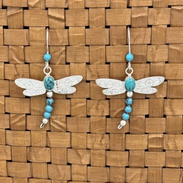 Silver Dragonfly Earrings with Turquoise