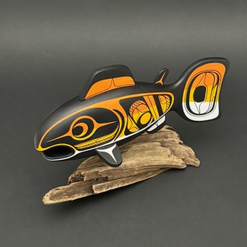 Salmon Sculpture on Driftwood