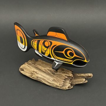 Salmon Sculpture on Driftwood